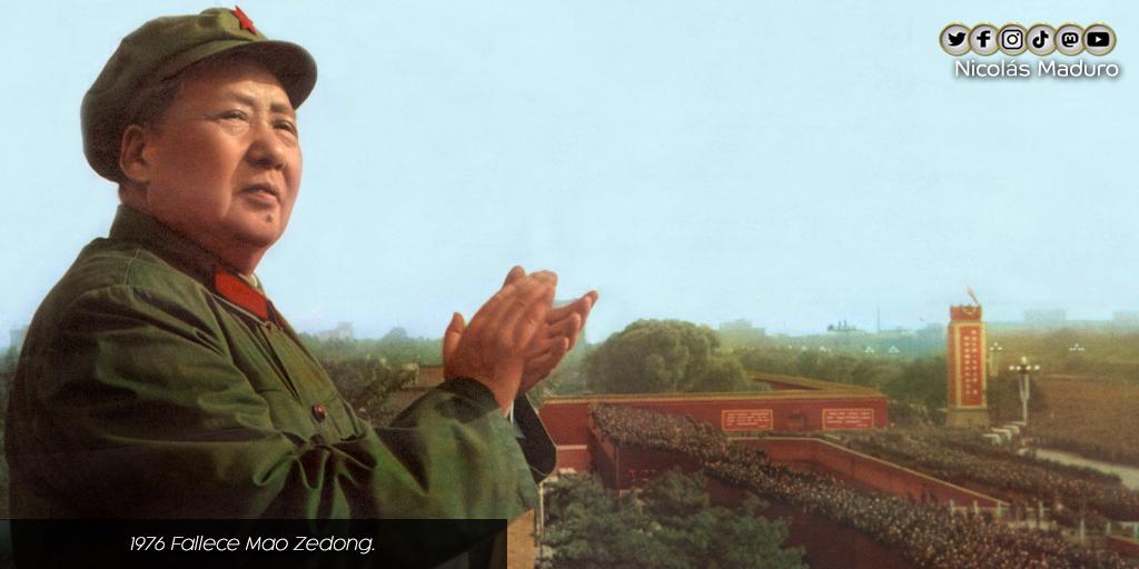 NicolasMaduro's tweet photo. A Mao Zedong, el Gran Timonel de la República Popular China, le rendimos un sentido homenaje, hoy y siempre. Mao trazó, con una capacidad estratégica brillante, el camino de unión y grandeza de su nación. Saludo al Pdte. Xi Jinping y al pueblo chino, herederos de su lucha. https://t.co/6ssfh8sNAz