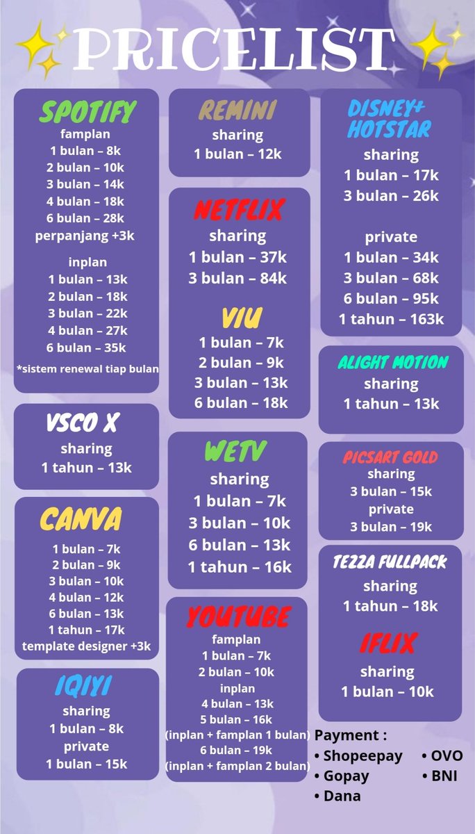 shaakyutii's tweet photo. @Azijik wkwk validd

permisi kak izin nitip jualan yaaa, yg lagi nyari netflix, wetv, spotify, youtube, dan app premium lain boleh banget ya order di aku 100% trusted, yg minat atau mau nanya dulu boleh DM ya, makasiii🤗 https://t.co/FuBcVV29DG