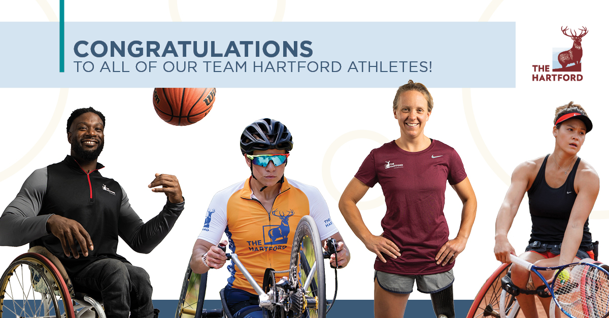 TheHartford's tweet photo. Congratulations to all Team Hartford Athletes on a job well done in Tokyo! The Hartford celebrates your hard work and determination. #abilityequipped
@OksanaMasters - Cycling
@mathewson_dana - Wheelchair Tennis
@HailStormUSA - Running
@MattScott_Fly - Wheelchair Basketball https://t.co/vX0bay1Mcp