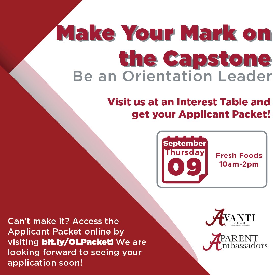 Make your way to Fresh Food Company and get your Applicant Packet for the Orientation Team! It's not too late to take your first step on your journey to #MakeYourMark on the Capstone! Learn more by visiting bit.ly/OLPacket.