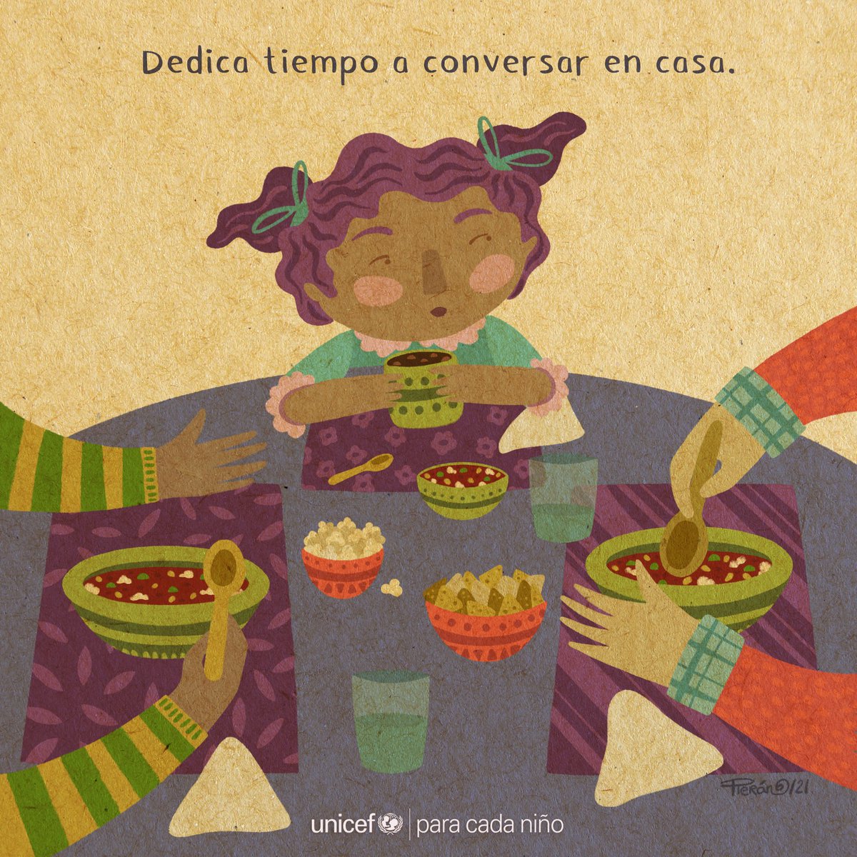 unicefecuador's tweet photo. Aprovecha las horas de comida para conversar con tus seres queridos y fortalecer tus relaciones afectivas durante la pandemia.💙  

🎨 Ilustración: @paulateranospina

@ONUecuador 
@uniceflac  
@UNICEFenEspanol https://t.co/zVa1jKeO4g
