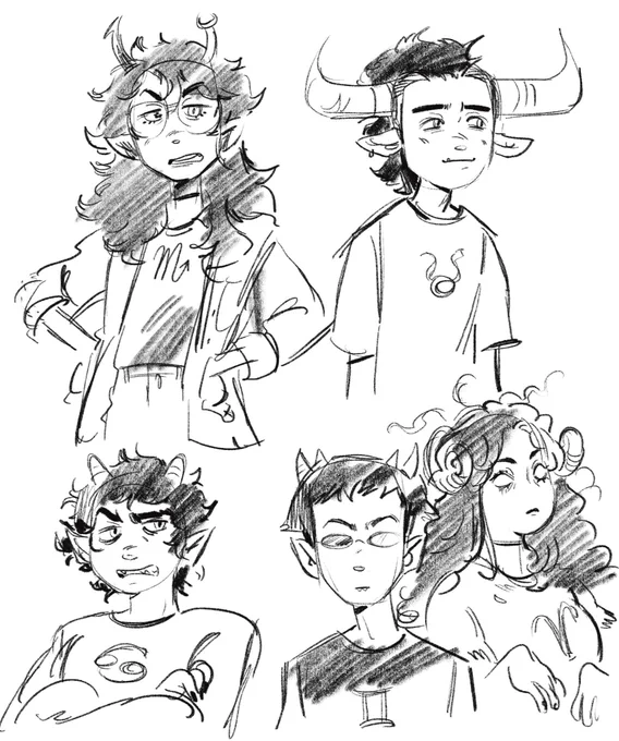 Warm-up sketches from this week including homestuck trolls from memory 🙈 sorry mom 