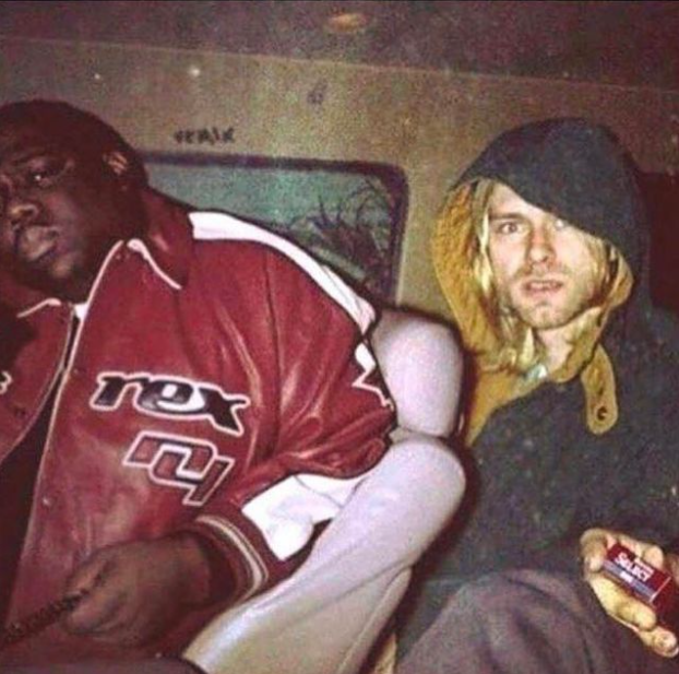BoredWeb3's tweet photo. The Notorious B.I.G &amp; Kurt Cobain hanging out.

#FakePictures https://t.co/l41onTDBKa