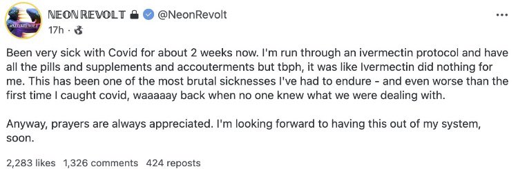 PokerPolitics's tweet image. Neon Revolt finds out the Horse Paste that doesn’t do anything for COVID does in fact do nothing for COVID.