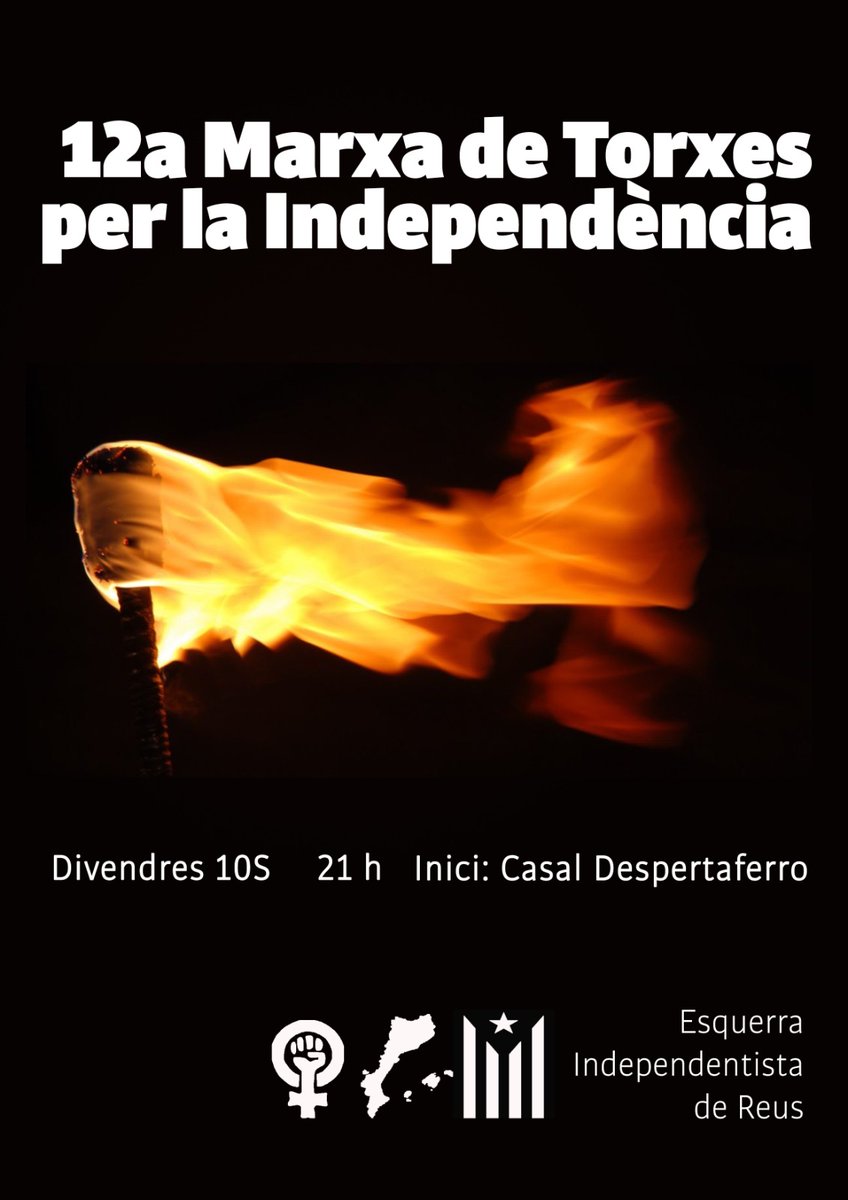 En el marc dels actes per l'#11S, demà divendres hi haurà una marxa de torxes per la independència. Vine i participa-hi!

🕖 10 de setembre a les 21h
📍 <a href="/CasalDPF/">Casal Despertaferro!</a> 

La marxa culminarà amb una concentració a la Plaça del Baluard.