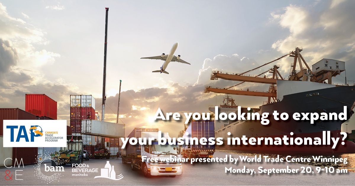 Overcome obstacles to exporting! Learn how to develop an international business plan from industry experts with comprehensive expertise. Register for the free TAP webinar presented by <a href="/WTCWinnipeg/">World Trade Centre Winnipeg</a> in partnership with <a href="/foodbeveragemb/">Food&Beverage MB</a> <a href="/BioscienceMB/">Bioscience Association Manitoba</a> and CME! buff.ly/3nfTmI4