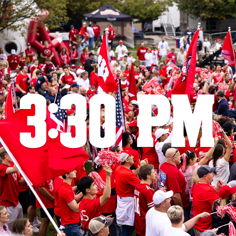 UWBadgers's tweet photo. Plan for Camp Randall After Dark™

3:30pm » Badgerville (at Engineering Mall)
FREE featuring music by @MadCounty
4:20pm » Bucky and Band at Badgerville
4:30pm » Camp Randall gates open
5:10pm » Players begin warm up
5:40pm » UW Band on field
5:53pm » Jet Flyover
6:00pm » Kickoff