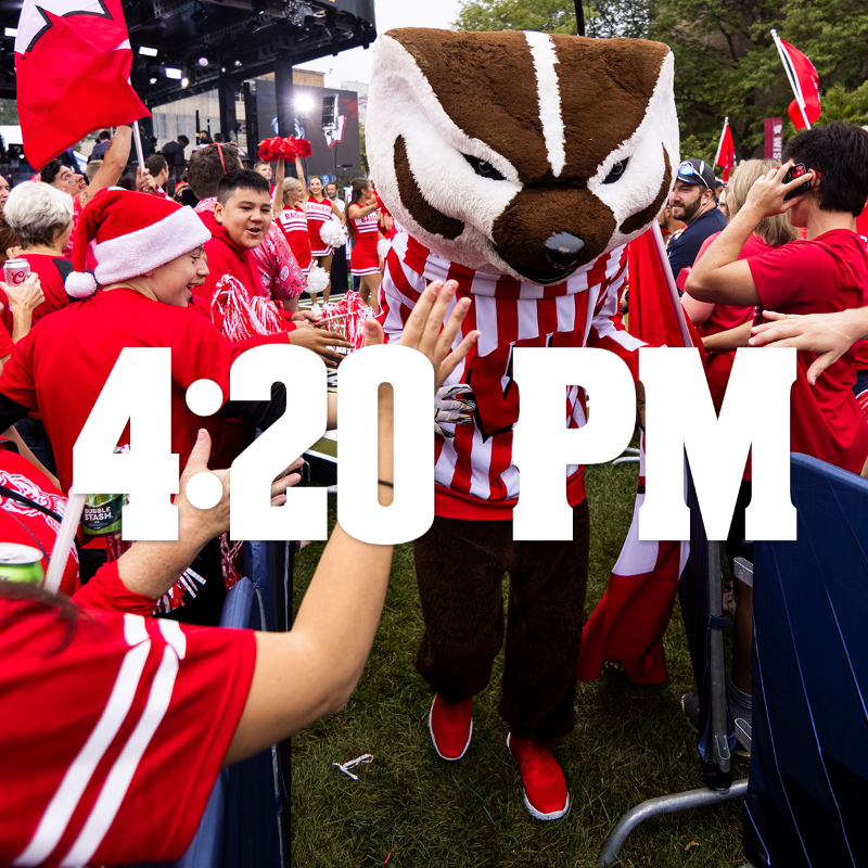 UWBadgers's tweet photo. Plan for Camp Randall After Dark™

3:30pm » Badgerville (at Engineering Mall)
FREE featuring music by @MadCounty
4:20pm » Bucky and Band at Badgerville
4:30pm » Camp Randall gates open
5:10pm » Players begin warm up
5:40pm » UW Band on field
5:53pm » Jet Flyover
6:00pm » Kickoff