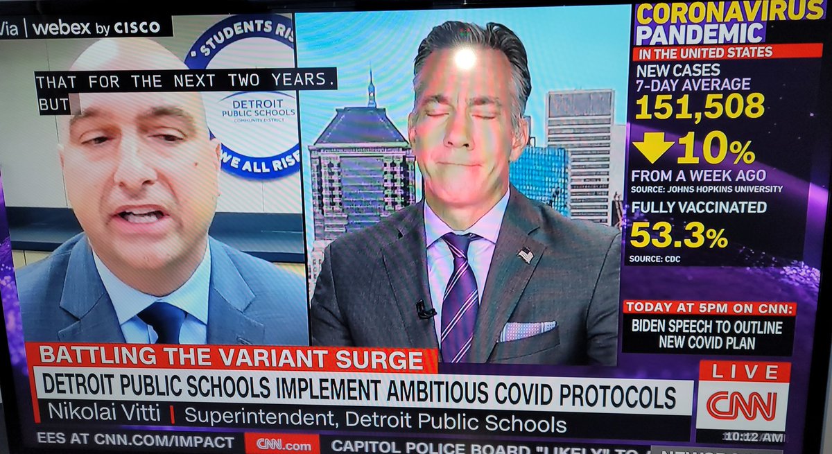 principallearns's tweet photo. Our Super representing #DPSCD this morning on @CNN as schools across the country work through strategies to mitigate the spread of Covid so children safely return #vaccines #masksmandates #requiredtesting #Whateverittakes Thank you @Dr_Vitti for your leadership! https://t.co/uCnIBbfNy5