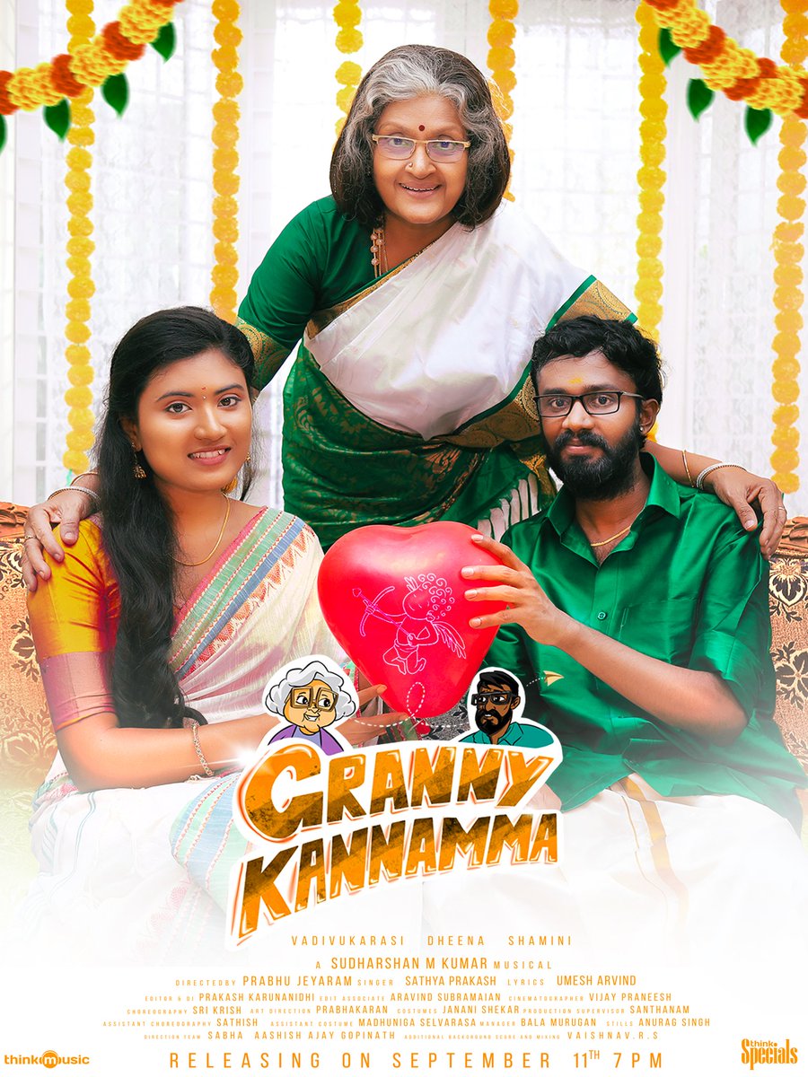 thinkmusicindia's tweet photo. Something special coming your way soon 👵
#ThinkSpecials - #GrannyKannamma drops on September 11th 7 PM !
A @shan_0029 musical 🎵
@dsathyaprakash #UmeshArvind @jrcprabhu @ActDheena #Vadivukarasi #Shamini https://t.co/oesiWLO8fR