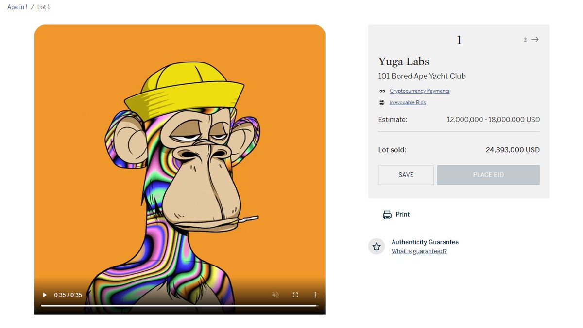 BoredApeYC's tweet image. What an historic moment for the club: the @Sothebys auction of 101 Bored Apes has closed at over $24m. Congratulations and THANK YOU to the whole ape community. To the buyer, I think we speak for everybody when we say: WELCOME TO THE CLUB. ☠️🦍⛵️