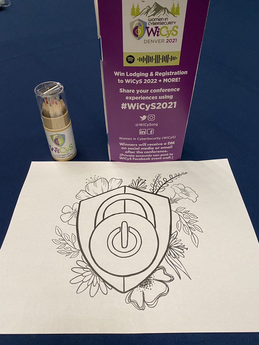 ERasnick's tweet photo. I am with my tribe! They have colored pencils and a different coloring sheets for every keynote. ❤️ #WiCyS2021 #WiCySorg https://t.co/3uzIoCk40W