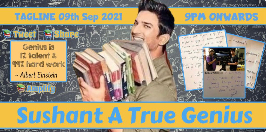 nilotpalm6's tweet photo. Tonight the challenge is on to showcase the brilliance of Sushant.

Highlight his uniqueness, his thirst 4 knowledge, his zest 4 life, his curiosity, all he was about, the humanity in him, his quotes, his thinking &amp; genius qualities.

Ready?

Tagline 9PM

Sushant A True Genius https://t.co/Wg3J0JLOnc