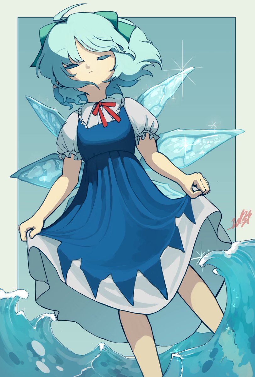 cirno 1girl solo ice dress wings short sleeves closed eyes  illustration images