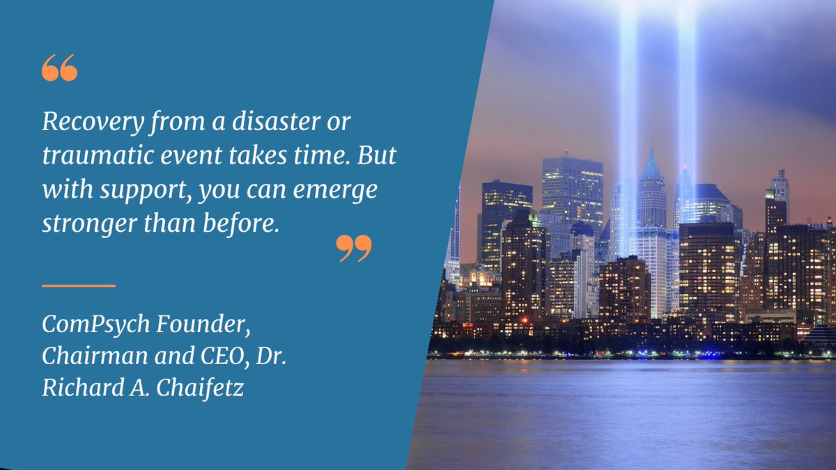 ComPsych Corporation (@compsych) on Twitter photo As the 20th anniversary of the 9/11 attack approaches, we remember those who lost their lives and support the mental health of survivors and their families.
#mentalhealth #Trauma #September11th #Remember911
<a href="/RichChaifetz/">Dr. Rich Chaifetz</a> As the 20th anniversary of the 9/11 attack approaches, we remember those who lost their lives and support the mental health of survivors and their families.
#mentalhealth #Trauma #September11th #Remember911
<a href="/RichChaifetz/">Dr. Rich Chaifetz</a>