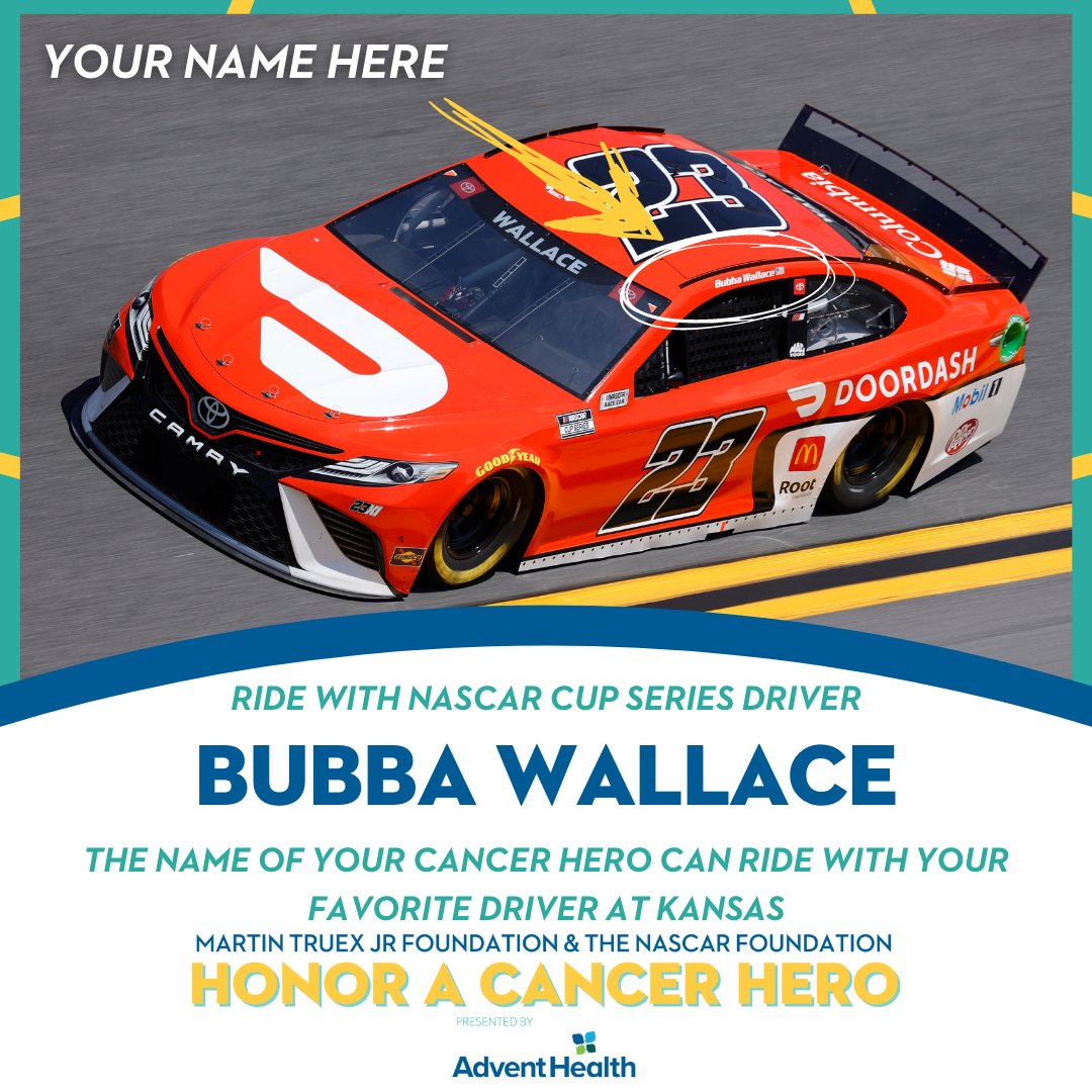 Honor Your Cancer Hero by having them 'ride' on my car at @kansasspeedway! Bid now at nascarfoundation.org/cancerhero. Thank you to @AdventHealth, @MTJFoundation, @NASCAR_FDN and @eBay for making this a reality!

#HeroesRideAlong #Ebayfinds #EbayforCharity