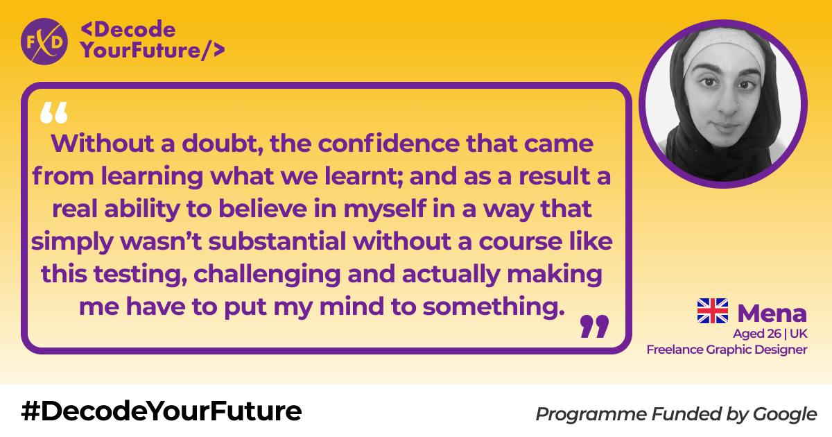 fruitionxsocial's tweet image. Check out our student Hajra&apos;s testimonial about the &amp;lt;Decode Your Future&amp;gt; program 💬💻
Thank you Hajra for your words.🥰 We wish you a good luck in this and all future endeavors! 

#FruitionX #DecodeYourFuture #Coding #Development #Sport #Tech #Student #International #Testimonial
