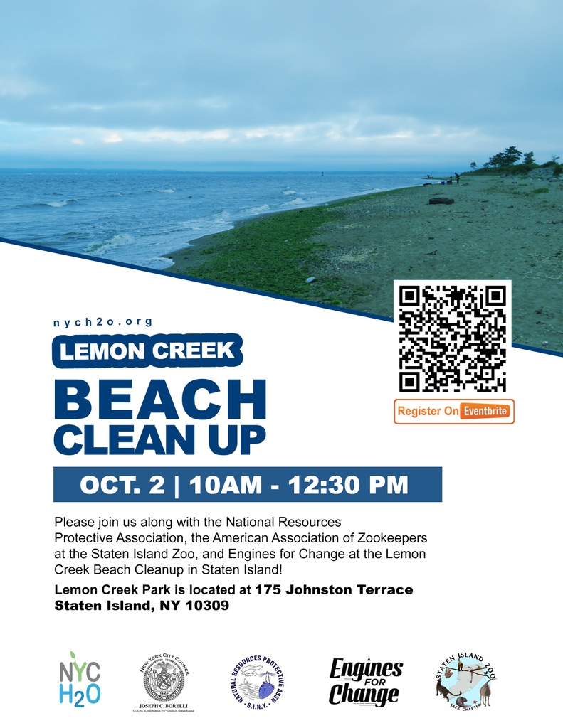 Join #NYCH2O along with the <a href="/NRPA_news/">NRPA news</a>, SIZ AAZK, and <a href="/engines4change/">Engines for Change</a>, at the Lemon Creek Beach Cleanup in #StatenIsland! ♻️⁠
⁠
The #cleanup will run from 10am - 12:30pm. Gloves, garbage bags and pickers will be provided. ⁠
⁠
To register: bit.ly/LemonCreekClea…

#lemoncreek