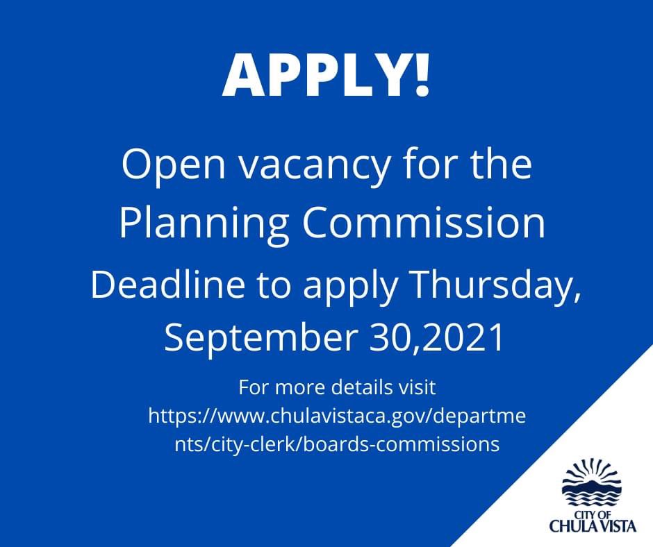 Mary Salas (@mayormarysalas) on Twitter photo Apply for the <a href="/thinkchulavista/">City of Chula Vista</a> Planning Commission! The vacancy is for Qualified Professional including architects, landscape architects, land planners, urban planners, civil engineers and other design professionals with suitable experience. For more info: chulavistaca.gov/departments/ci… Apply for the <a href="/thinkchulavista/">City of Chula Vista</a> Planning Commission! The vacancy is for Qualified Professional including architects, landscape architects, land planners, urban planners, civil engineers and other design professionals with suitable experience. For more info: chulavistaca.gov/departments/ci…