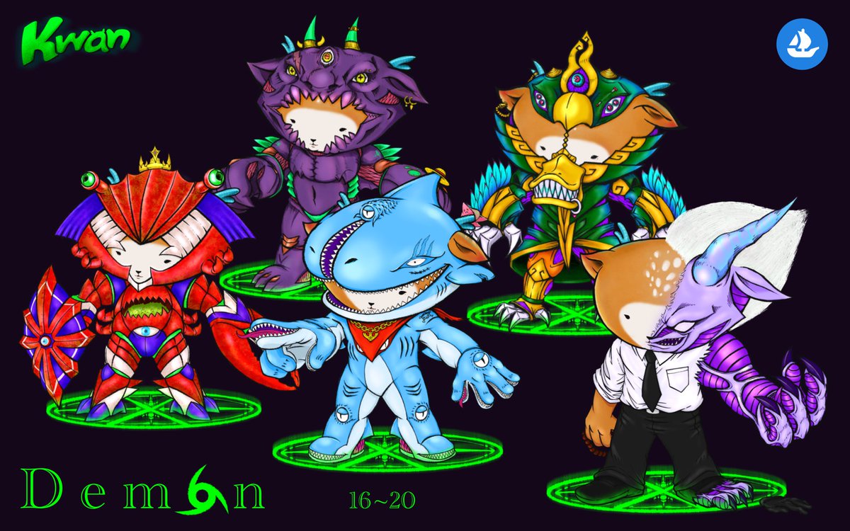 👹Demon Drop👹
Kwan Deer Boy
Season 1 { 20/100 }
👿Dem6n
🦌🦌🦌🦌🦌
#16~#20
4 Common 
1 Rare

⬇️⬇️⬇️
Available on
opensea.io/collection/kwa…

#NFTCommunity #NFTTHAILAND #NFTartist #nftcollectors #OpenSeaNFT