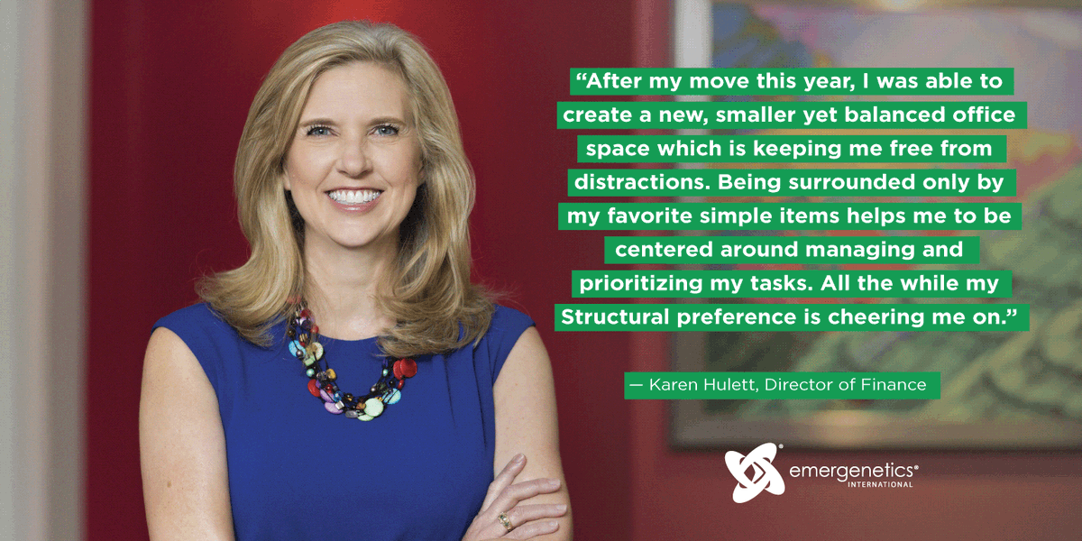 Emergenetics_'s tweet image. Karen Hulett, Director of Finance, shares how she stays focused while working from home. #WFHtips #PeopleofEmergenetics