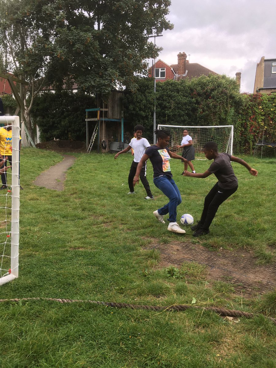 HighTreesCDT's tweet photo. Today the young people played a game of football!!⚽️ It’s also great to see the #hightrees bus being used as a chill out spot😎 #adventureplayground #brixton #tulsehill https://t.co/dU5wBsVBcf