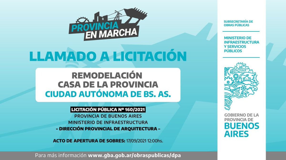CasaPBA's tweet photo. Con gran alegría anunciamos que ya se encuentra abierta la Licitación para la Remodelación de la @CasaPBA en CABA. Vamos a modernizar las instalaciones, y a incorporar tecnología para ofrecerte más turnos y mejor atención.

@minfrapba @migobiernopba  
#ProvinciaEnMarcha https://t.co/1lXWbLi3AM