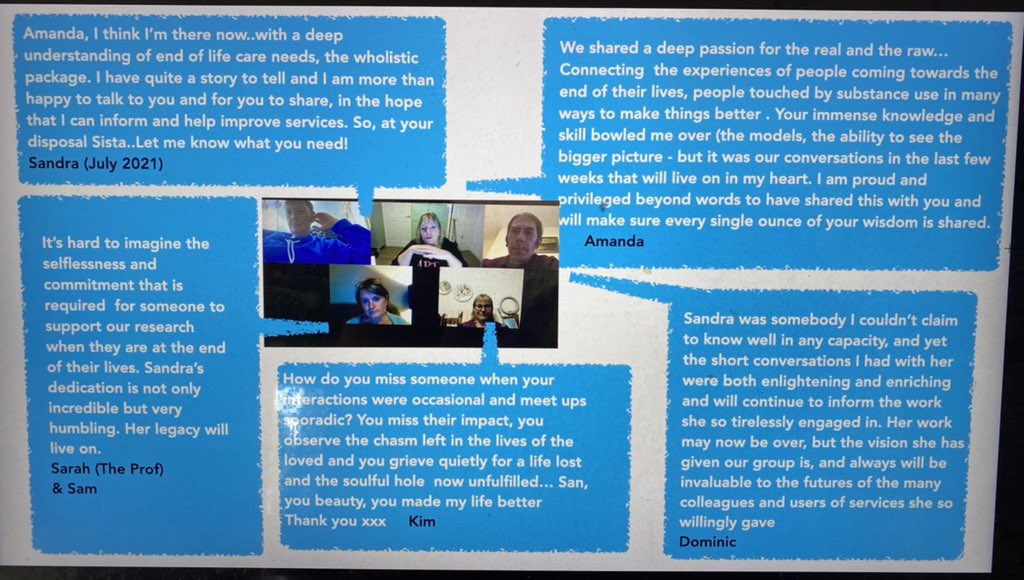 Sandra Richardson, a snippet of gratitude for your integrity, insights and influence to improve the care and support for people touched by substance use as they come towards the end of their lives. Who better to take this on across Liverpool and Sefton services. Rest in Power 🙏🏽