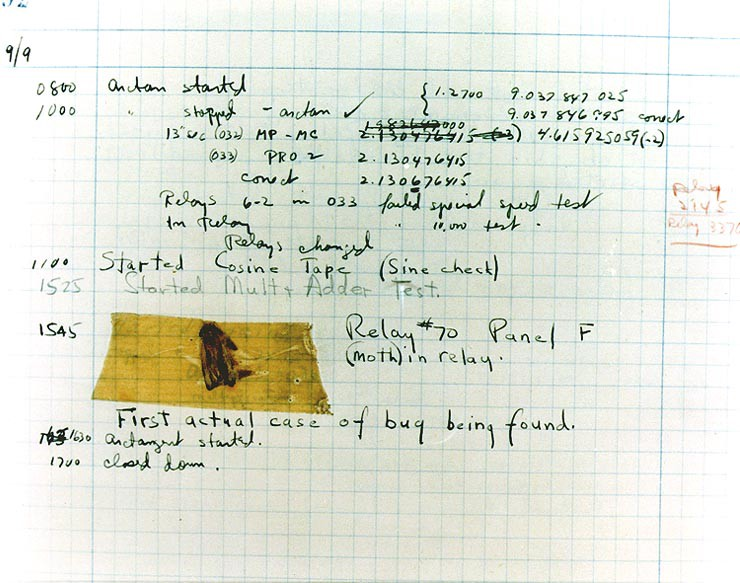 patomolina's tweet photo. Hace 75 años unos científicos de Harvard descubrían que lo que supuestamente hacía fallar los cálculos en la Mark II de la universidad: una polilla. La pegaron con cinta en la bitácora de uso y se convirtió oficialmente en el primer "bug" de la historia.

¡Feliz día del QA! 🧑‍💻🐛 https://t.co/fkt0O4CAuY