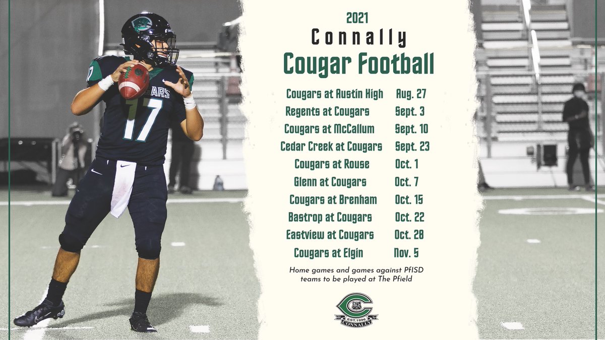 We're on the road Friday, but return home Sept. 23. Tickets: etix.com/ticket/c/E61B4… <a href="/PfISDAthletics/">PfISD Athletics</a> <a href="/CougarSportsMed/">Connally Sports Medicine</a> <a href="/C0NNALLYCHEER/">CHS CHEER</a> <a href="/chscougars23/">CHScougars23</a>