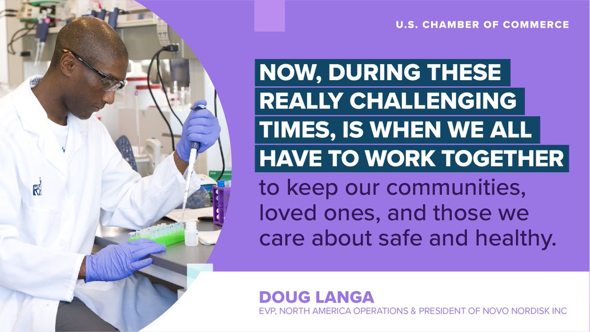 USChamber's tweet photo. In response to #COVID19, @novonordisk stays focused on keeping employees safe, supporting public health, and ensuring access to medication for patients. To learn more about how Novo Nordisk supports communities: https://t.co/ZelGL024Me #BusinessIs https://t.co/ZIUBmkF8Xi