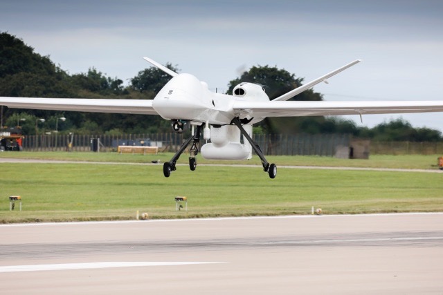 ChiefofAirStaff's tweet photo. Protector is a huge leap forward in performance &amp; technology. It can fly for 40hrs anywhere in the world protecting the UK &amp; our allies. @RoyalAirForce receives our 1st of 16 aircraft in 2023. Trials this month at @RAFWaddington &amp; @RAFLossiemouth are a taste of things to come. https://t.co/8YJTLLqomx