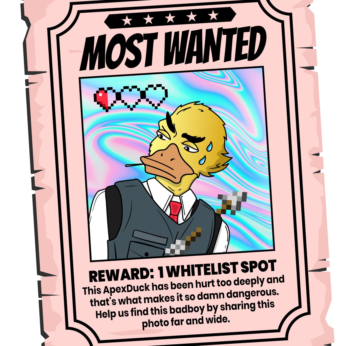 Our latest Rogue Duck-this guy's been BADLY wounded,making him more dangerous than ever!

Share his photo EVERYWHERE!

To win one of FIVE Whitelist Spots:
1⃣Like
2⃣Retweet
3⃣Comment your discord username (must be in our #NFTCommunity server)

Ends in 24 Hours! #nftart #SolanaNFT