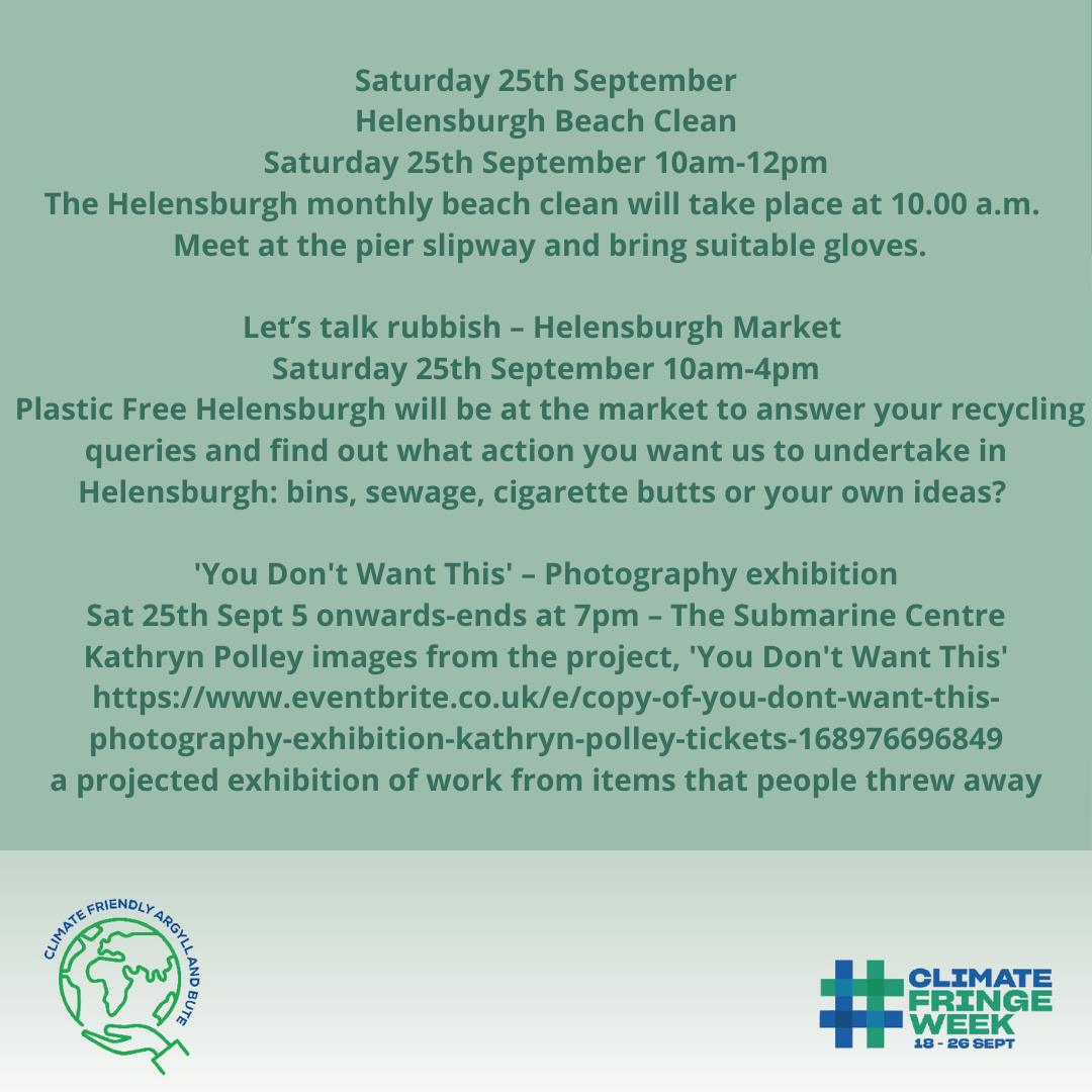 EcoHermie's tweet photo. 💚 Wow! @PlasticFreeHelensburgh have been mega busy &amp; organised some fantastic events to give Helensburgh our very own festival for #thegreatbiggreenweek, as organised by @TheClimateCoalition. Events below - there's something for everyone - book your place before it's too late! https://t.co/jA0OWvrSlt