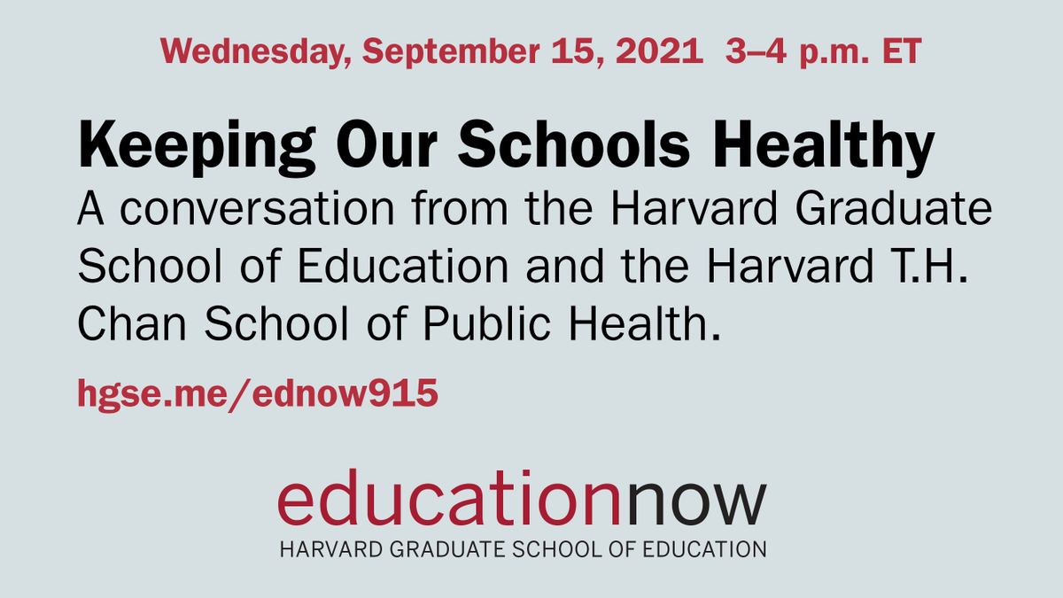 What can we do to prioritize physical and mental health in our schools amid the continuing strain of an ongoing pandemic? Join us to explore short-term strategies and the broader, essential issues of equity and community-building. Register:  hgse.me/3l7Kkue