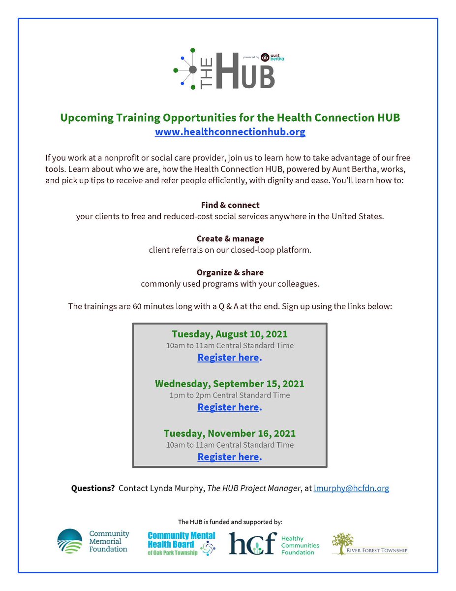 TheHUB_HC's tweet photo. ✴✴ HUB Training next week! ✴✴
Join us for a virtual training event on Wednesday, September 15 at 1pm. The training will be presented by our Community Engagement team at @findhelporg.
Sign up below to join us!

https://t.co/h3xY1nsoQI https://t.co/f8mVRVE9D4