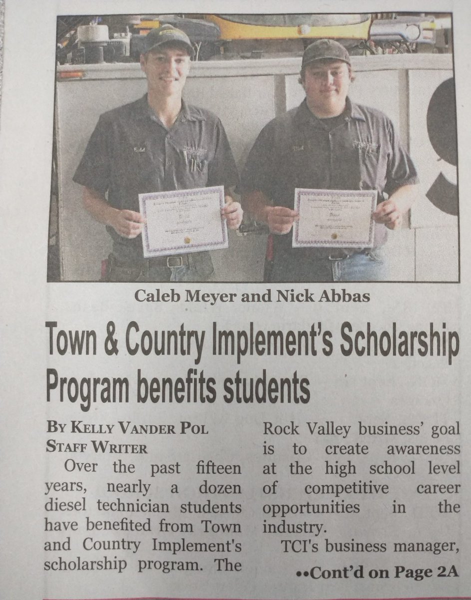 TC_Implement's tweet image. We were in the paper this week regarding our scholarship program and recent graduates! @TC_Implement #tcimplement @Case_IH @NHAgriculture @NewHollandAG