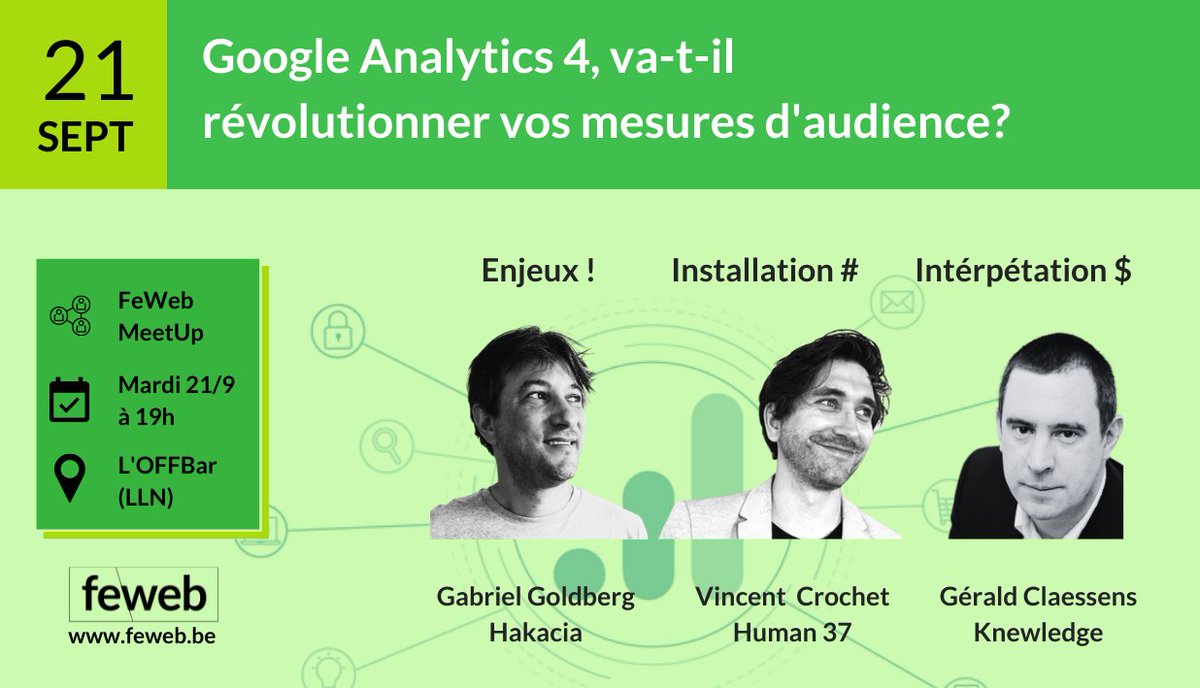 Google Analytics 4 va-t-il révolutionner vos mesures d'audience? 
Le 21/9 vous découvrirez les nouveautés, le meilleur setup et les nouvelles opportunités pour mieux comprendre le trafic feweb.be/fr/agenda/deta…
#googleanalytics #GA4 #feweb #we_are_digital