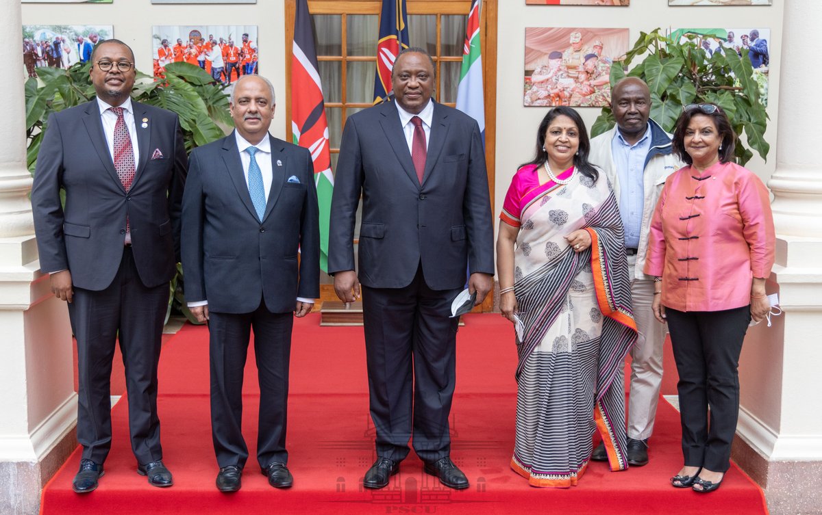 StateHouseKenya's tweet photo. 3/3 At the meeting, also attended by Head of Public Service Dr Joseph Kinyua and State House Chief of State @NziokaWaita, Mr Mehta briefed the President on his organization's girls empowerment initiative and its contribution to Kenya's Covid-19 response. https://t.co/VuOnVKzoZg