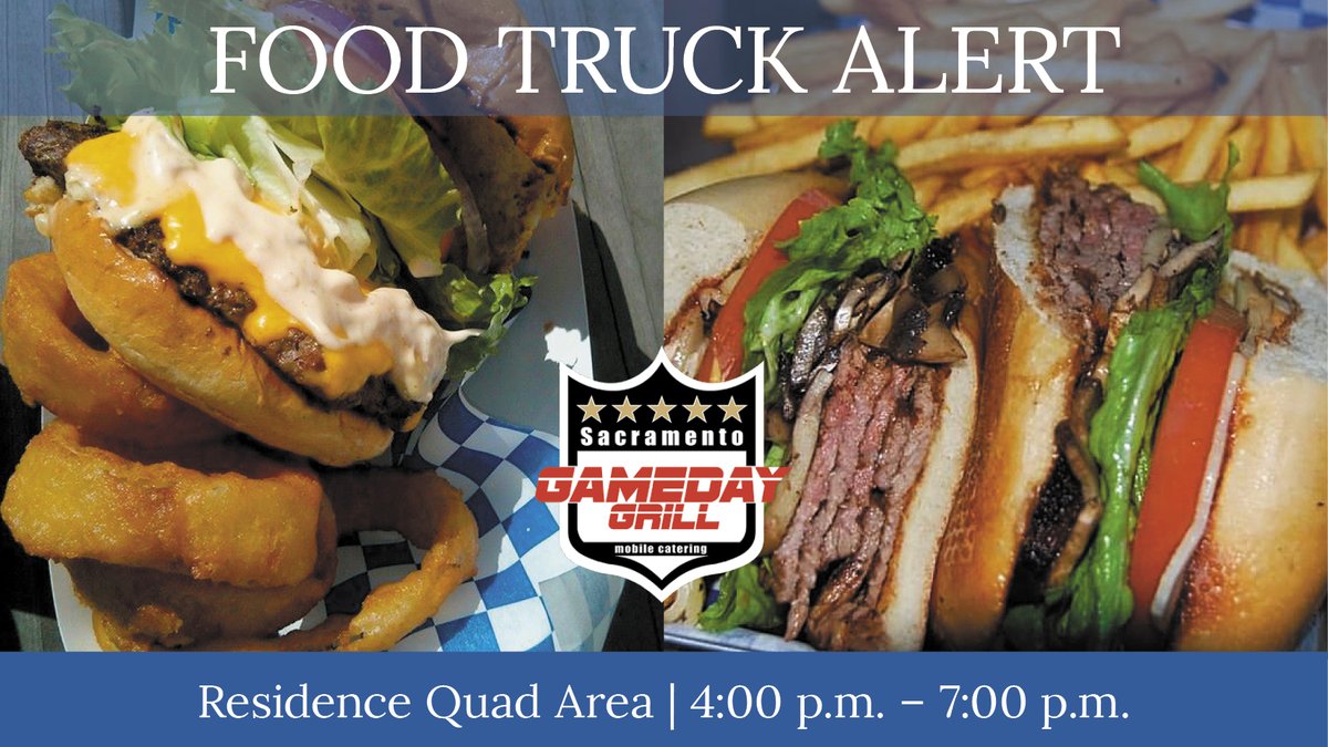 sacstatedining's tweet image. Are you ready for some NFL Thursday night football? Well, get ready! Gameday Grill will be on campus today. Be sure to fuel up and grab some garlic or loaded French fries, a burger, or a polish dog before kick-off!