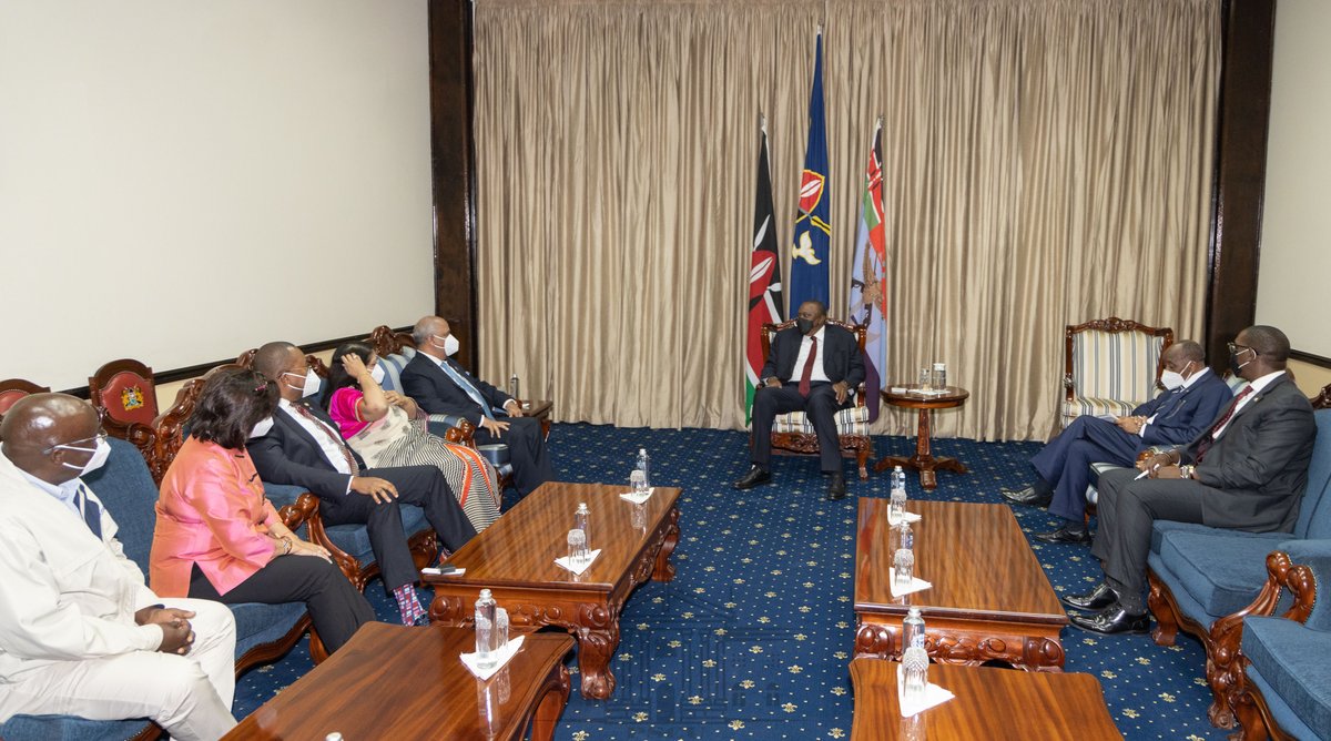 StateHouseKenya's tweet photo. 3/3 At the meeting, also attended by Head of Public Service Dr Joseph Kinyua and State House Chief of State @NziokaWaita, Mr Mehta briefed the President on his organization's girls empowerment initiative and its contribution to Kenya's Covid-19 response. https://t.co/VuOnVKzoZg