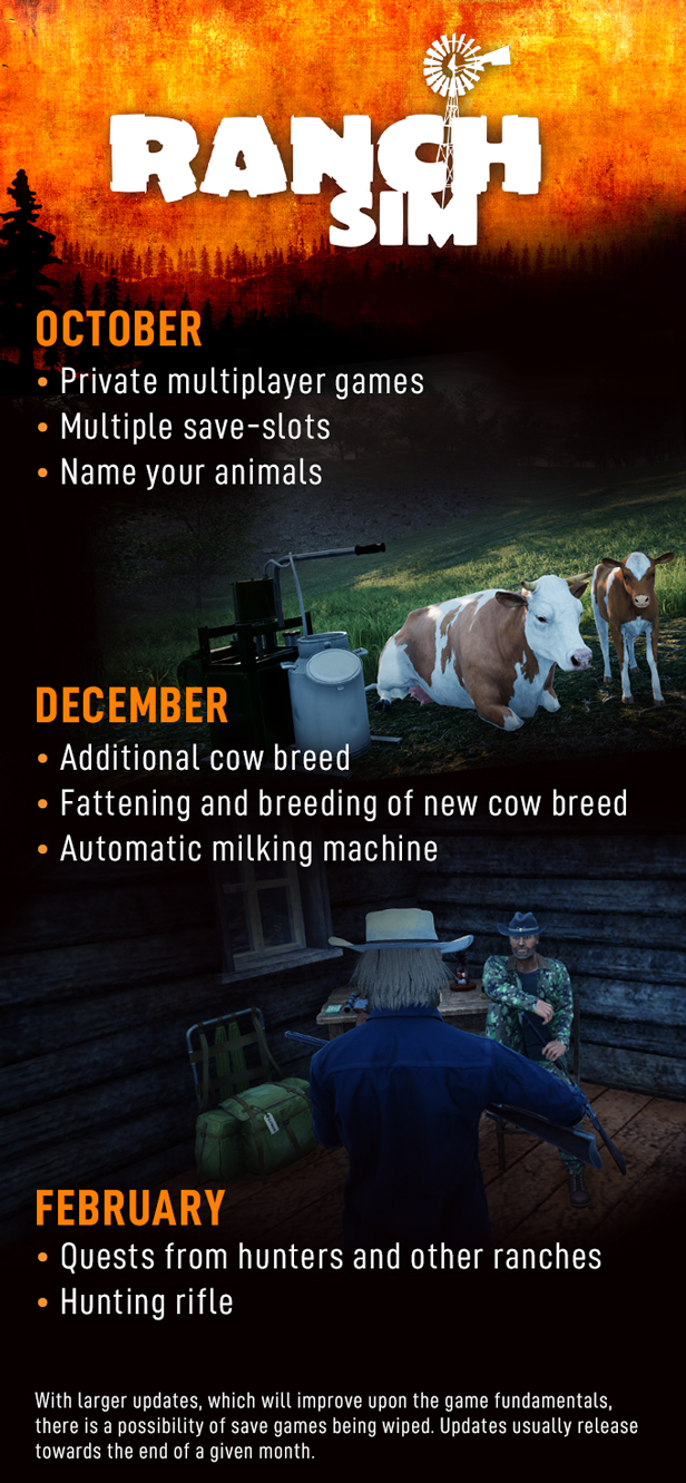 Ranch Simulator on X: #RanchSimulator October 2021 - February 2022 roadmap  revealed! Private multiplayer games, multiple save slots, new cow breed and  more! Read more:   / X