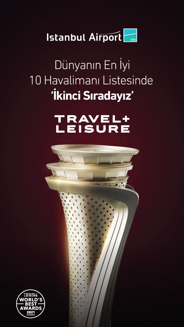 Seyahat sektörünün en prestijli dergisi <a href="/TravelLeisure/">Travel + Leisure</a> okurları tarafından yapılan oylama sonucunda <a href="/igairport/">iGA Istanbul Airport</a> ❤️🤍dünyanın en iyi 2. havalimanı seçilmesi yaptığımız çalışmaların takdir edildiğini gösteriyor. 🧿Hep daha iyiye gidecek ve hizmetlerimizi en üst seviyede tutacağız.✊
