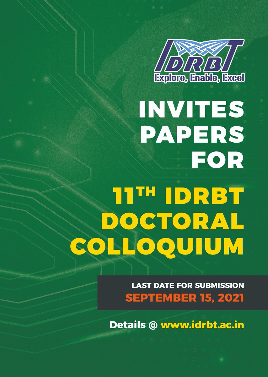 IDRBT's tweet image. #idrbt #callforpapers #doctoralcolloquium #phdthesis #PhD #innovative #innovations #InnovationForEveryone #innovationsummit