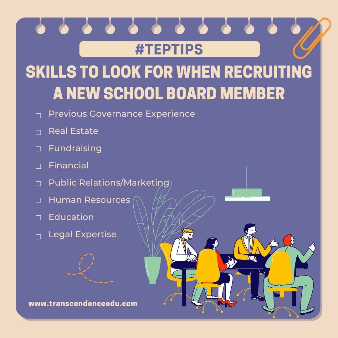When recruiting for a new school board member, remember to look for the following skills in each candidate.

#TEPTips #TEP #TeamTEP #TEP4Kids #EDUIsOurWhy #TEPLeadership #SchoolBoardTips