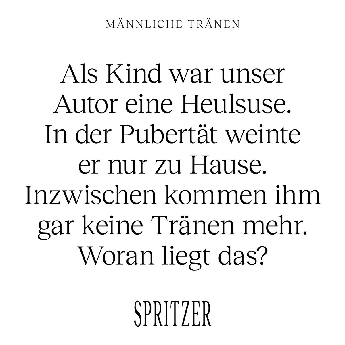 Haare (@klartextdjs) on Twitter photo Männer weinen heimlich - sang schon Herbert Grönemeyer. Wir haben es trotzdem geschafft, Männer zum Weinen zu bringen und gefragt, was sie zu Tränen rührt.
Unserem Autor <a href="/spaghettihirn/">Joschka Moravek</a> kommen gar keine Tränen mehr. Deshalb geht er der Tränenblockade jetzt auf den Grund. <a href="/DJSde/">Deutsche Journalistenschule</a> Männer weinen heimlich - sang schon Herbert Grönemeyer. Wir haben es trotzdem geschafft, Männer zum Weinen zu bringen und gefragt, was sie zu Tränen rührt.
Unserem Autor <a href="/spaghettihirn/">Joschka Moravek</a> kommen gar keine Tränen mehr. Deshalb geht er der Tränenblockade jetzt auf den Grund. <a href="/DJSde/">Deutsche Journalistenschule</a>
