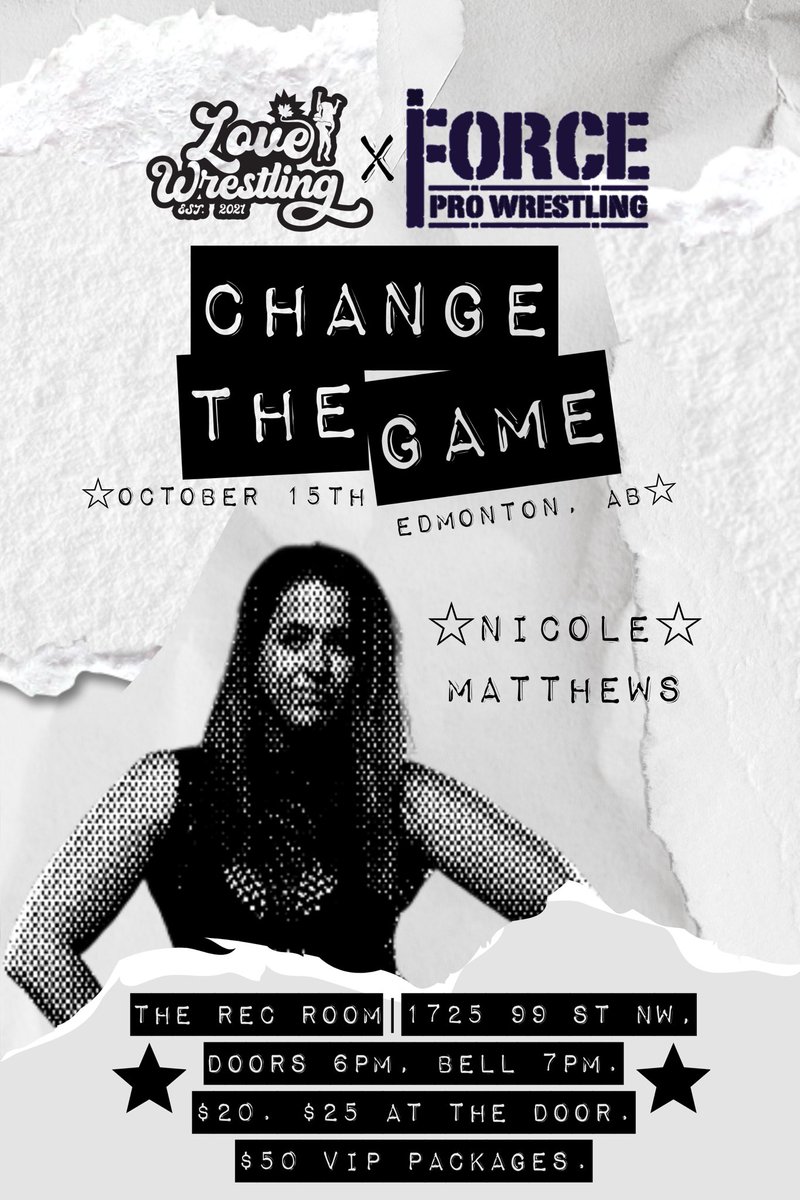Force Pro Wrestling (@forceprowres) on Twitter photo 🚨ROSTER ANNOUNCEMENTS!🚨
Joining us in #YEG as part of Change the Game:
• <a href="/teamflexappeal/">Michael Allen Richard Clark</a>
• <a href="/Ravenousrandy/">Randy Myers</a>
• <a href="/SagerZoe/">✨𝓘𝓷𝓽𝓪𝓷𝓰𝓲𝓫𝓵𝓮✨ Zoë Sager</a>
• <a href="/nmatthewsninja/">Nicole Matthews</a>
Four of Canada’s finest will be inside the ring on October 15th at The Rec Room. Will you be there?
🎟: eventbrite.ca/e/love-wrestli… 🚨ROSTER ANNOUNCEMENTS!🚨
Joining us in #YEG as part of Change the Game:
• <a href="/teamflexappeal/">Michael Allen Richard Clark</a>
• <a href="/Ravenousrandy/">Randy Myers</a>
• <a href="/SagerZoe/">✨𝓘𝓷𝓽𝓪𝓷𝓰𝓲𝓫𝓵𝓮✨ Zoë Sager</a>
• <a href="/nmatthewsninja/">Nicole Matthews</a>
Four of Canada’s finest will be inside the ring on October 15th at The Rec Room. Will you be there?
🎟: eventbrite.ca/e/love-wrestli…