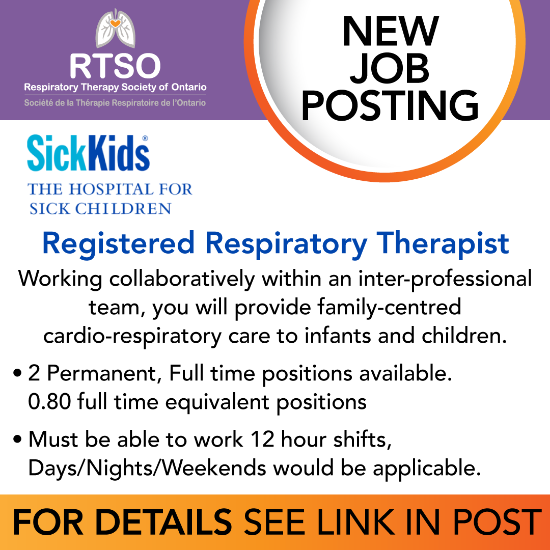 RTSociety_ONT's tweet photo. Sick Kids The Hospital for Sick Children has 2 permanent, full time positions available for a Registered Respiratory Therapist. ๐จโโ๏ธ ๐ฉโโ๏ธ
For details and to apply: https://t.co/AgXiPgIbFQ
#rtjob #RTStrOng #RTCommunity https://t.co/45fNVJmid1