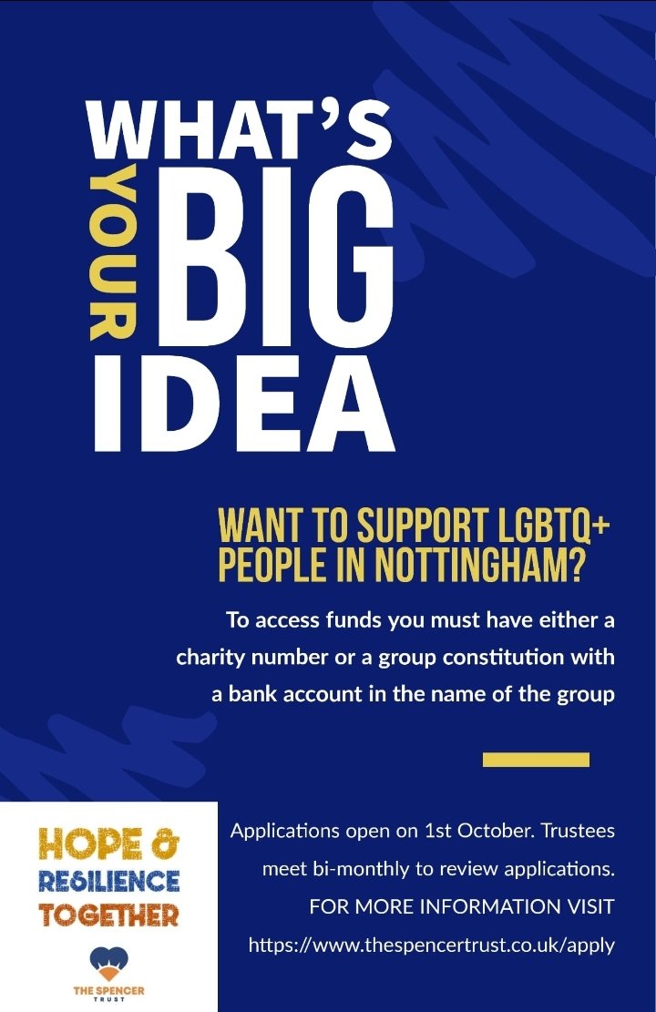 Applications open in October! We can't wait to see what comes in!

Any questions then please drop us a message and we will be happy to help 😊 

Please share 🌈 

#open #nearlythere #notts #nottingham #lgbtq #helpourcommunity #application
