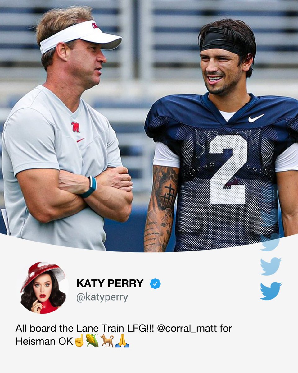SECNetwork's tweet photo. Welcome to the Matt Corral fan club, @katyperry❗️

@OleMissFB | @Lane_Kiffin https://t.co/Wq1OXep7bk
